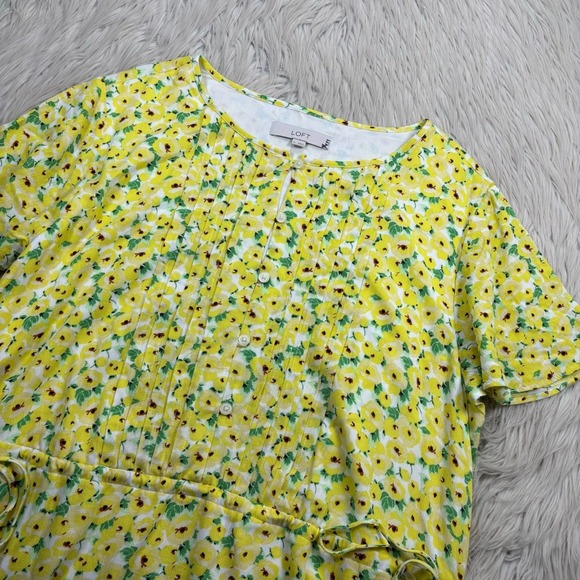 LOFT Women's XL Yellow Floral Blouson Dress Spring Easter Feminine Cottagecore - Picture 5 of 7